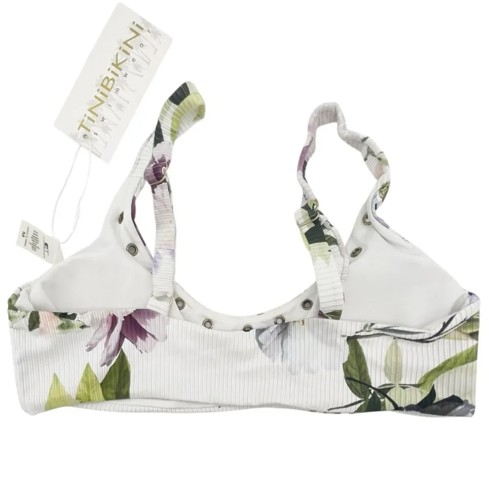 NWT TiniBikini Floral Ribbed Bikini Set S/M Eyelet Detail Swim White Lavender